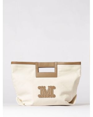 Max Mara Cotton Canvas And Leather Bag - Natural
