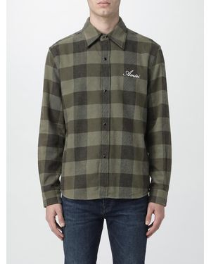 Amiri Check Cotton Shirt With Spread Collar And Curved Hem - Grey