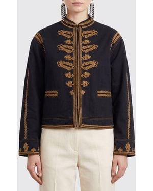 Isabel Marant Emalia Jeansjacke Mit Hohem Kragen Und Ethno-Stickerei - Blau