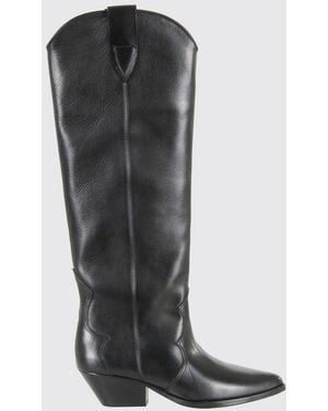 Isabel Marant Knee-High Smooth Calfskin Leather Western Boots - Black