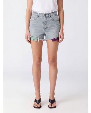 HTC High-Waist--Shorts Mit Fransigem Saum - Blau