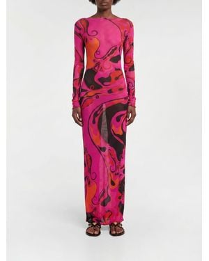 PUCCI Printed Tulle Long Dress - Pink