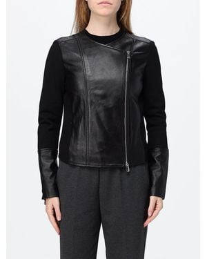 Pinko Cropped Leather Biker Jacket With An Asymmetrical Zip Closure - Black