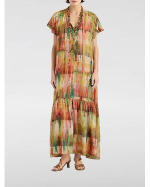 Momoní MomonÌ Otero Long Silk Tunic With Abstract Print And Round Neck - Metallic