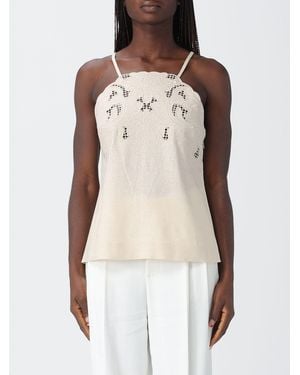 Twinset Embroidered Linen And Viscose Top - Natural