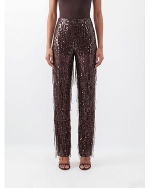 FEDERICA TOSI High-Waisted Straight-Leg Trousers With Sequins And Beads - Brown