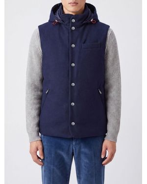 Brunello Cucinelli Padded Wool Vest With Detachable Hood - Blue