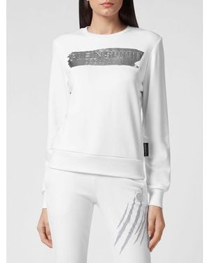 Philipp Plein Sudadera De Cuello Redondo De Jersey Con Logo En Contraste - Gris