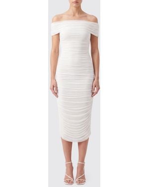 Norma Kamali Draped Off-The-Shoulder Jersey Midi Sheath Dress - White