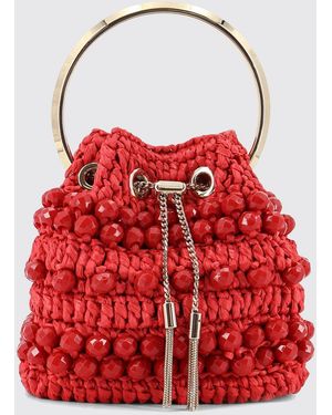Jimmy Choo Bon Bon Crochet Raffia Bag With Faceted Beads - Red