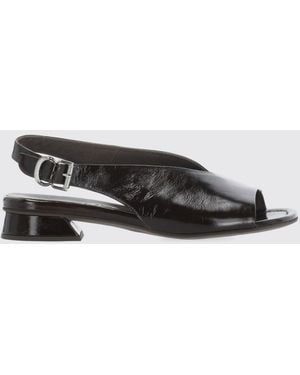 Poeve Christin Calfskin Leather Slingback Sandals With Low Heel - Black