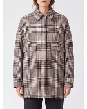 FEDERICA TOSI Knee-Length Single-Breasted Houndstooth Wool Coat - Brown