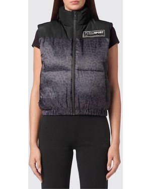 Philipp Plein Animal Print Quilted Nylon Gilet With High Neck - Blue