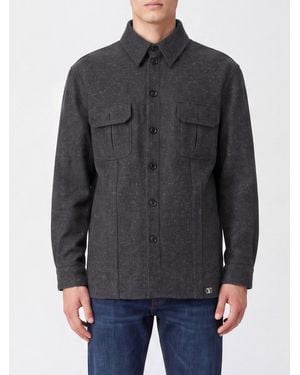 Valentino Garavani Wool And Silk Blend Shirt Jacket With Patch Pockets - Grey