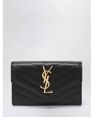Saint Laurent Portemonnaie Aus Gestepptem Grain De Poudre Leder - Schwarz