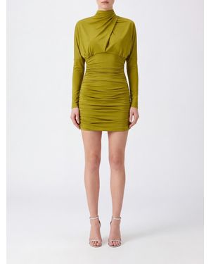 Balmain Draped High-Neck Viscose Sheath Mini Dress - Yellow