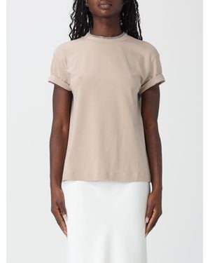 Brunello Cucinelli Basic Cotton T-Shirt With Monile - Natural