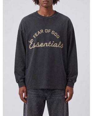 Fear Of God Long-Sleeved Cotton T-Shirt With Logo And Dropped Shoulders - Grey
