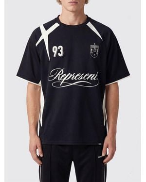 Represent Polyester T-Shirt With Logo And Contrasting Profiles - Black