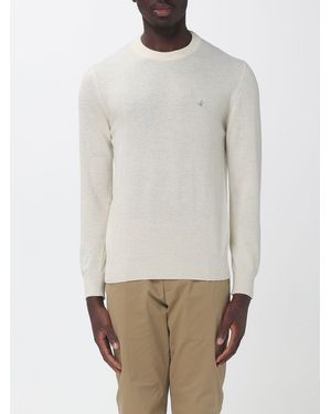 Brooksfield Crew-Neck Wool Jumper With Ribbed Cuffs And Hem - White