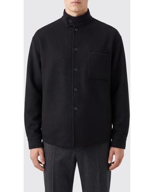 Giorgio Armani High-Neck Cashmere-Blend Shirt Jacket With Patch Pockets - Blue