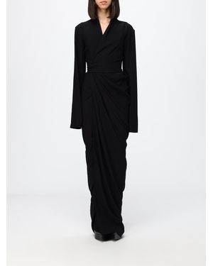 Rick Owens Asymmetrical Draped V-Neck Long Evening Gown - Black