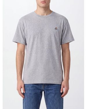 Vivienne Westwood Cotton T-Shirt With Contrast Embroidered Orb Logo On The Chest - Gray