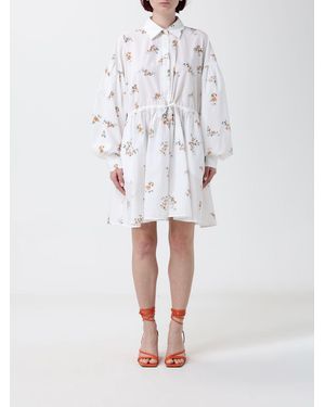 MSGM Floral Cotton Chemisier Dress - White