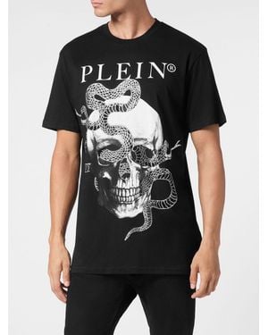 Philipp Plein Cotton T-Shirt With Skull Print And Rhinestone Embellishments - Black