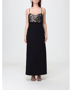 Hanita Crêpe Sheath Midi Dress With Lace Inserts And V-Neck - Black