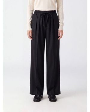 Max Mara High-Waisted Virgin Wool Palazzo Pants With Drawstring - Black