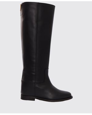 Via Roma 15 Leather Wedge Boot - Black