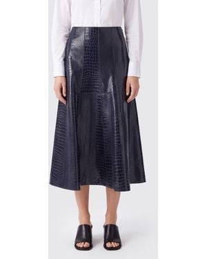 Pinko High-Waisted Python Print Flared Midi Skirt - Blue
