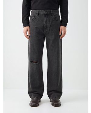Purple Straight-Fit Distressed Cotton Denim Jeans With Worn Effect - Black