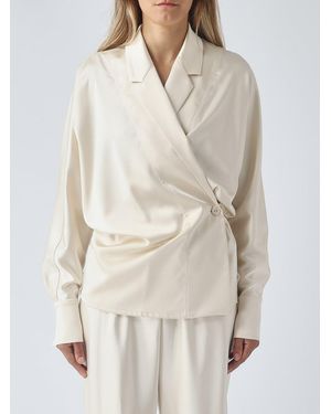 MEIMEIJ Satin Wrap Shirt With Dropped Shoulders - Natural