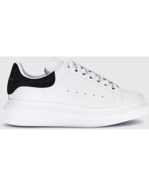McQueen Oversize Leather Sneakers With Contrasting Suede Insert And Chunky Sole - White