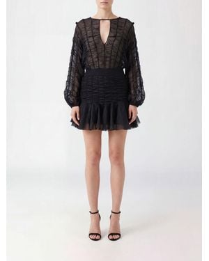 Giovanni bedin Ruched Cotton Sheath Mini Dress With Balloon Sleeves - Black