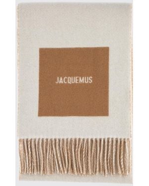 Jacquemus Rond Carrè Logo Print Virgin Wool Scarf With Fringed Hem - White