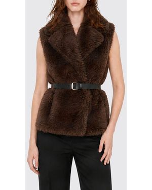 P.A.R.O.S.H. Sleeveless Faux Fur Robe Vest P.A.R.O..H. With Adjustable Belt - Black