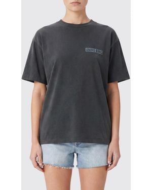 Anine Bing Cotton T-Shirt With Graphic Print And Dropped Shoulders - Black