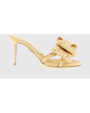Mach & Mach Le Cadeau Bow Braided Raffia Mules - Natural