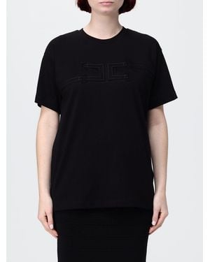 Elisabetta Franchi Baumwoll-T-Shirt Mit Gesticktem Logo - Schwarz