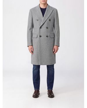 Canali Double-Breasted Knee-Length Wool Coat With Peak Lapels - Grey