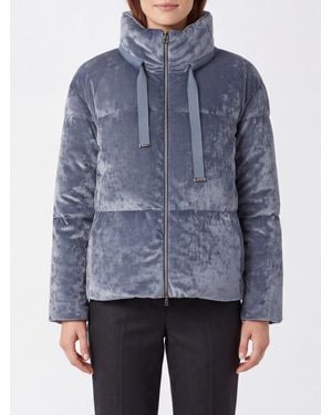 Herno High-Neck Quilted Microfiber Down Jacket With Hood - Blue