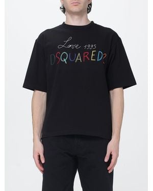 DSquared² Camiseta De Algodón Con Logo Bordado Y Hombros Caídos - Negro