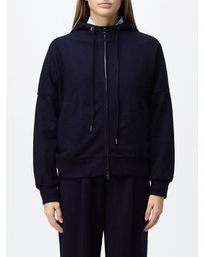 Circolo 1901 Wool Knit Hoodie With A Zip Closure - Blue