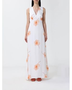 Mar De Margaritas Long Viscose Dress With Floral Print - White