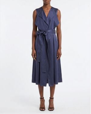Victoria Beckham Sleeveless Satin Wrap Midi Dress With Ruffles - Blue