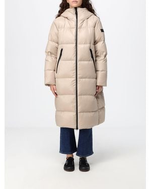 Peuterey Long Quilted Nylon Down Jacket With Hood And Feather Padding - Natural