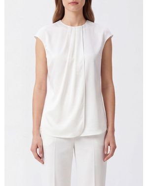 Emporio Armani Short-Sleeved Satin Crew Neck Top - White